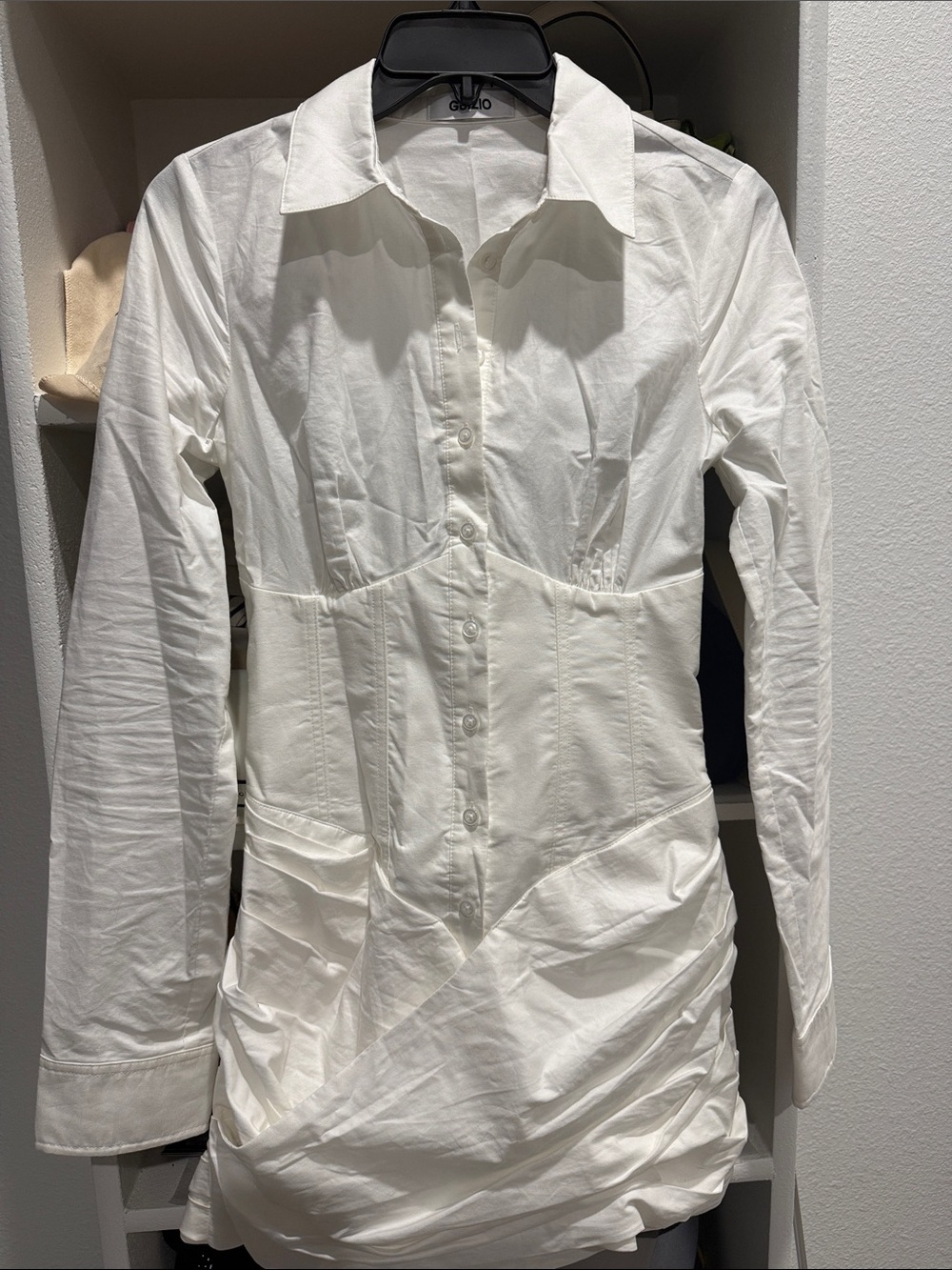 Guizio mynette corset shirt dress in white